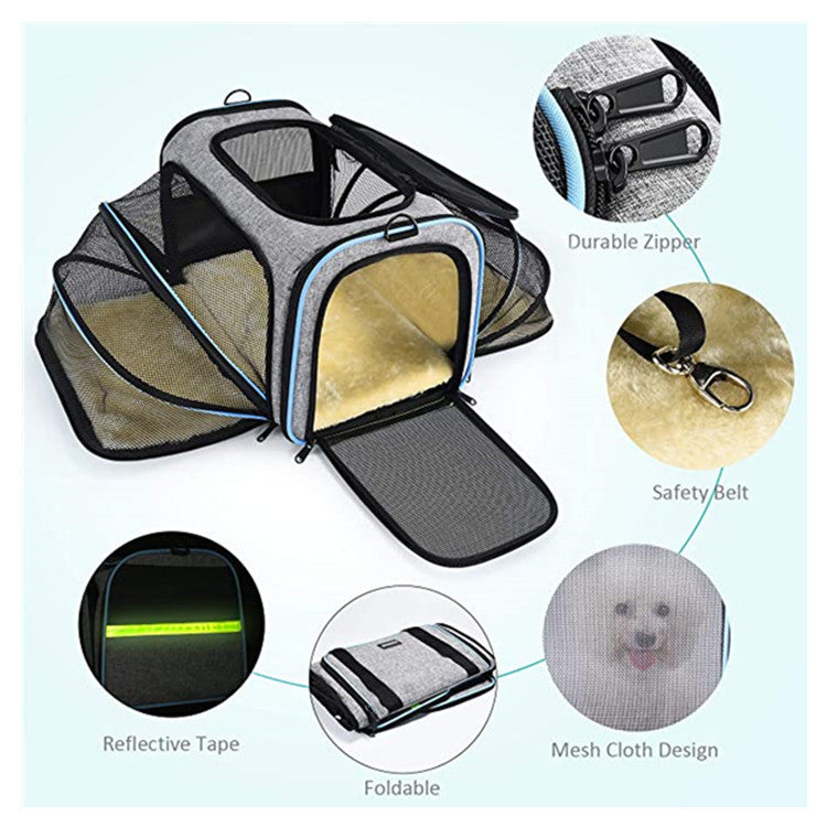 Comfortable Airline Pet Carrier with Reflective Safety Strips.